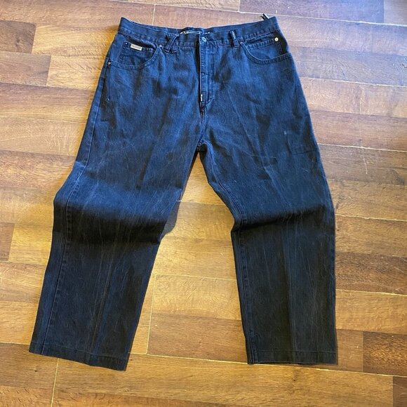 Vintage LRG Jeans Mens 40x27 Black Embroidered Baggy Hip Hop Skater Wide Leg Y2K - Picture 1 of 5